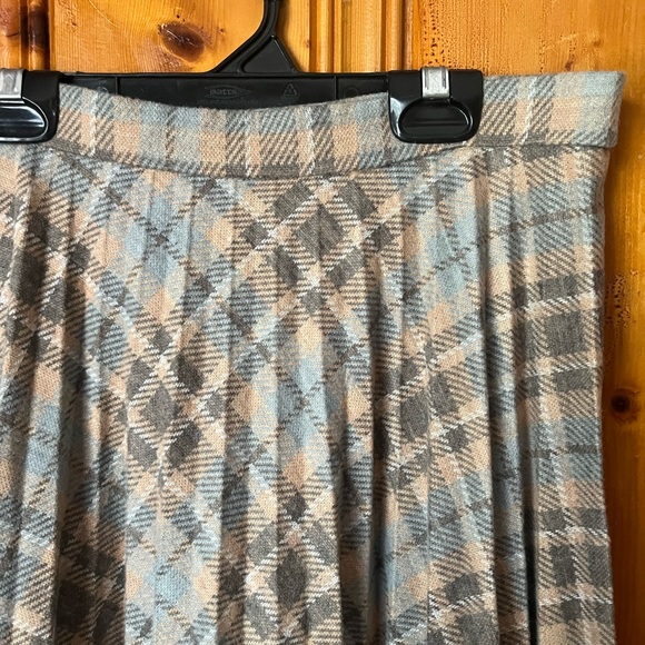Vintage Plaid Pleated Midi Skirt Academia Sandy Grease Preppy Gray Wool Size 12 - Picture 1 of 8
